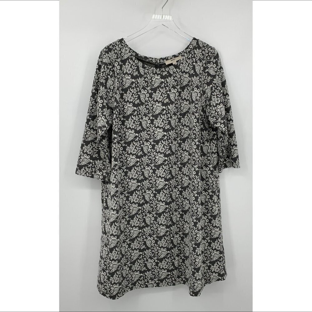 Loft Plus shift dress gray white jacquard knit a-line textured floral 18